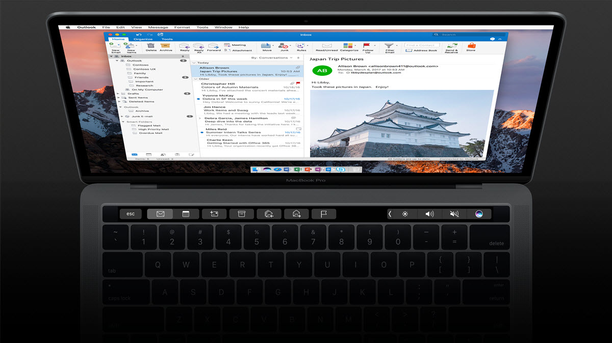 Outlook 2016 for Mac adds Touch Bar support and now comes with your favorite apps